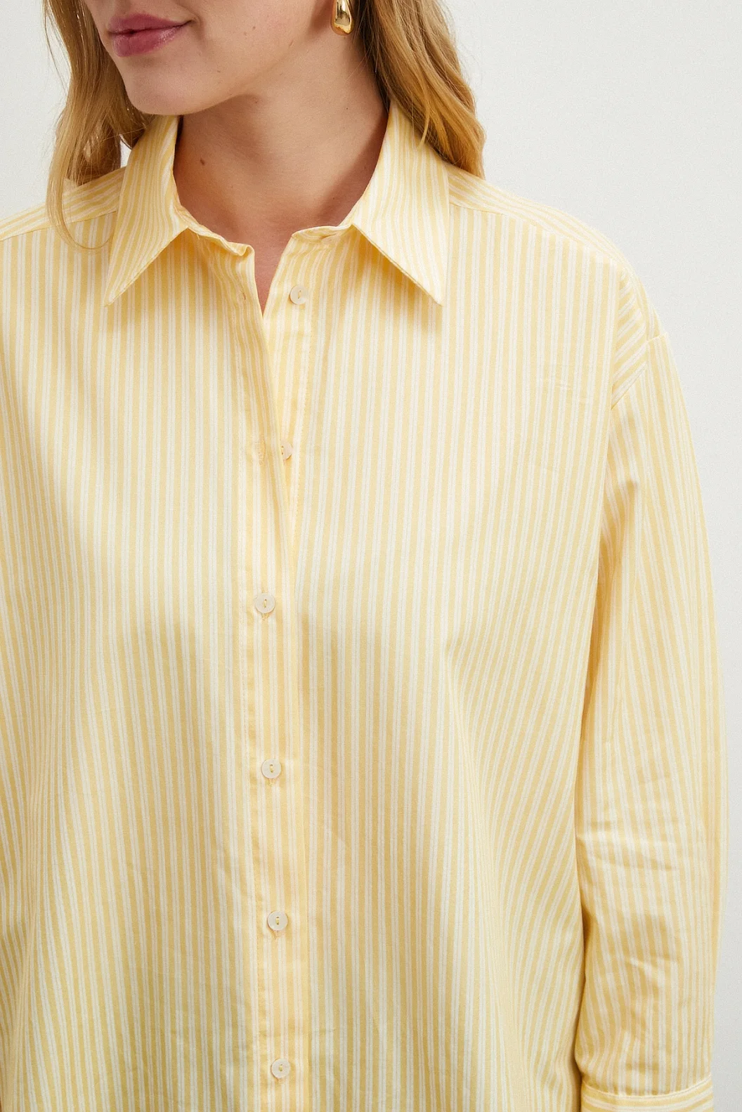 Çizgili Poplin Gömlek Sarı