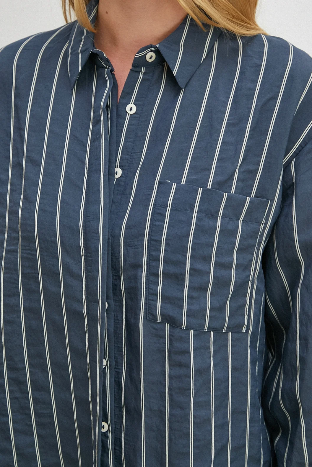 Çizgili Cepli Modal Gömlek Lacivert