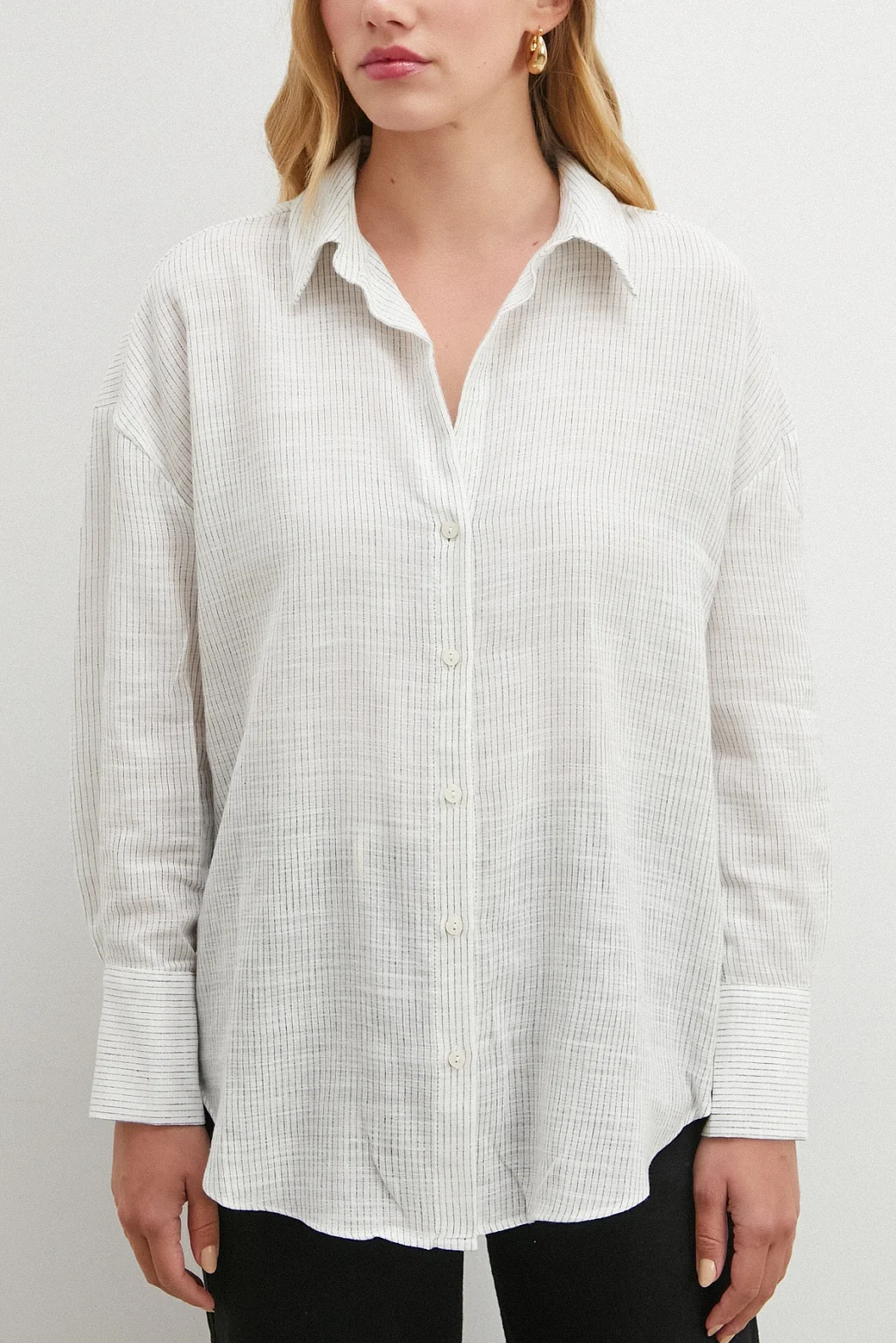 Çizgili Pamuklu Gömlek Beyaz