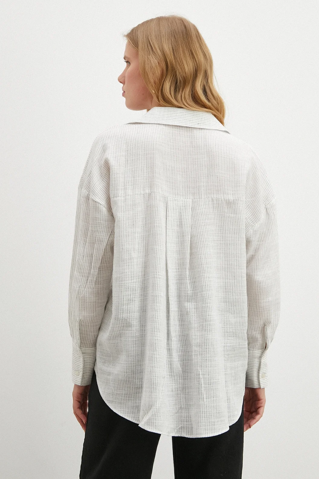 Çizgili Pamuklu Gömlek Beyaz