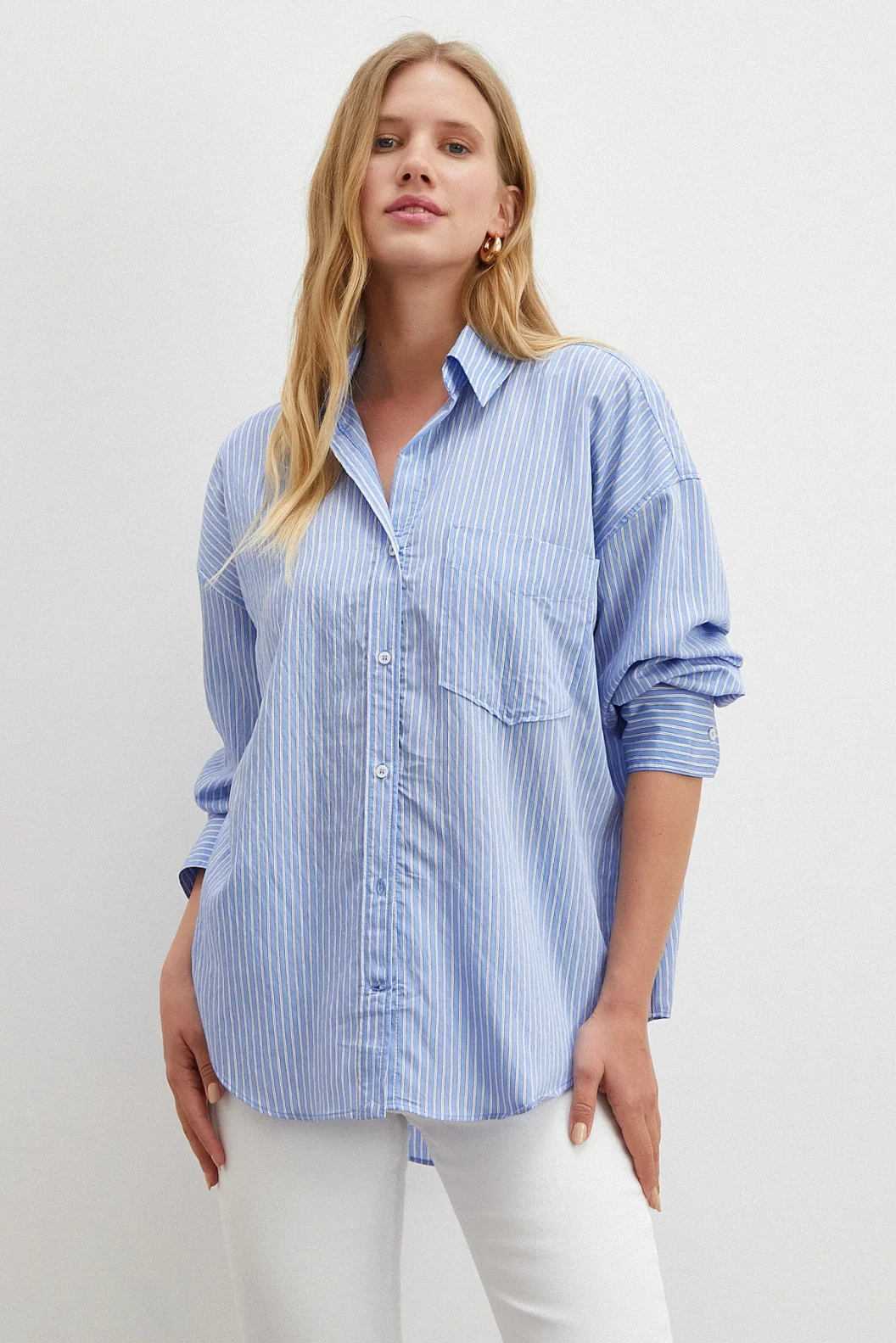 Çizgili Mavi Gömlek Mavi