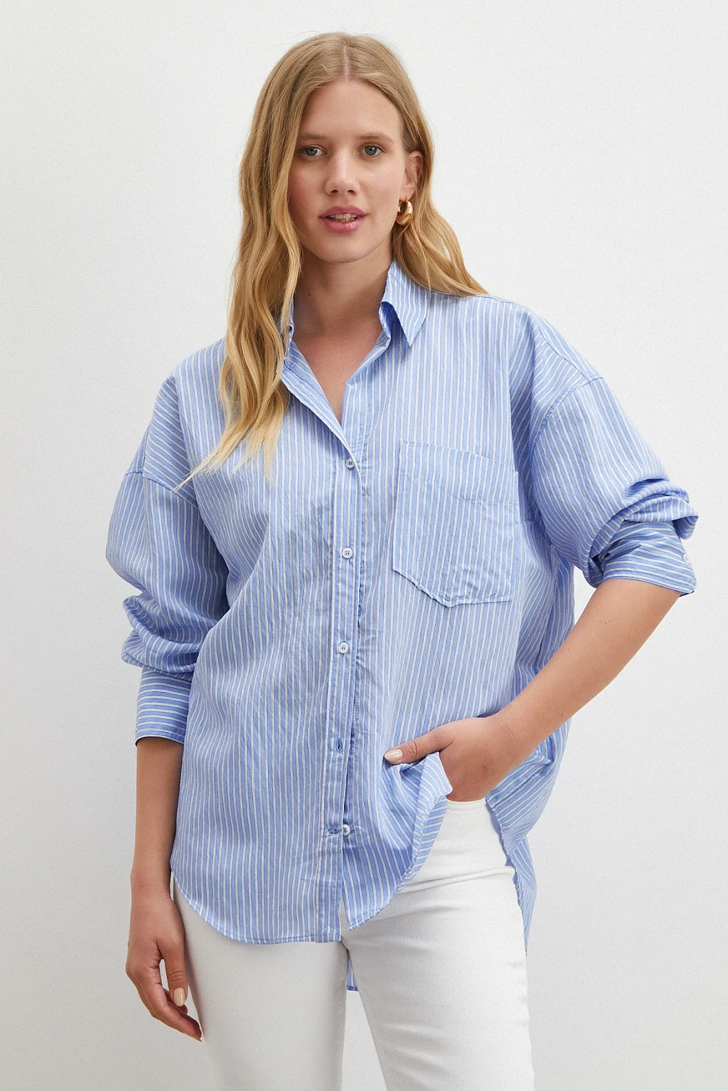 Çizgili Mavi Gömlek Mavi