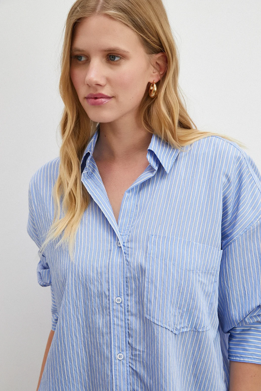 Çizgili Mavi Gömlek Mavi