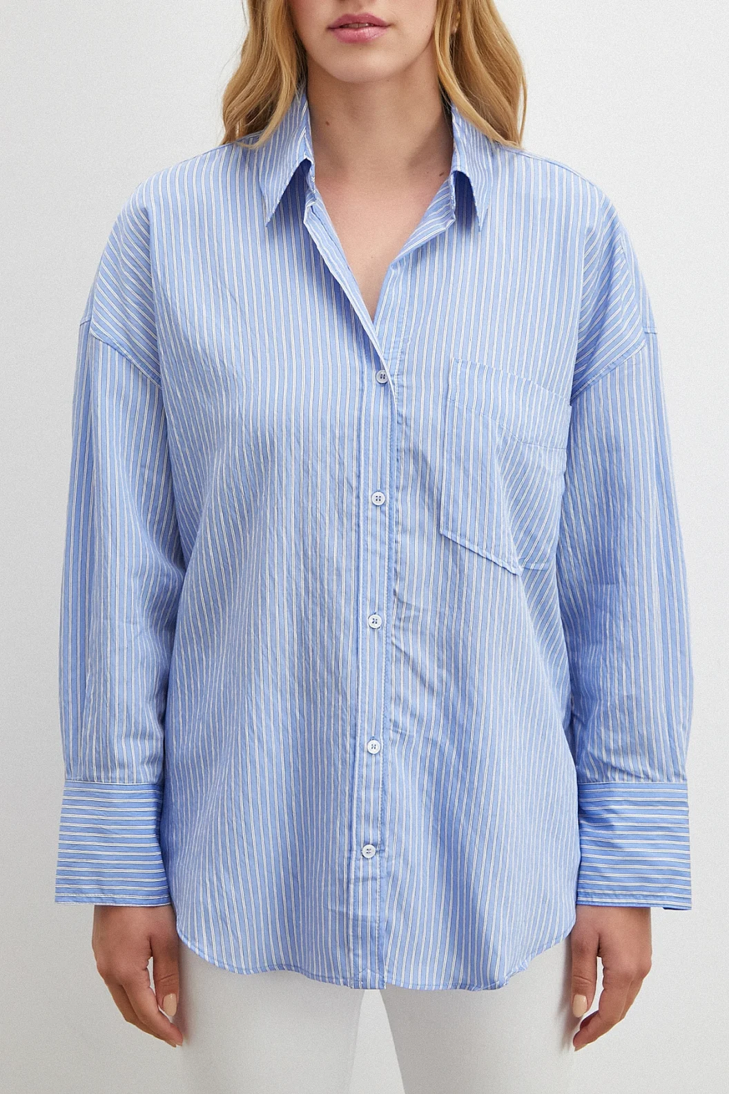 Çizgili Mavi Gömlek Mavi