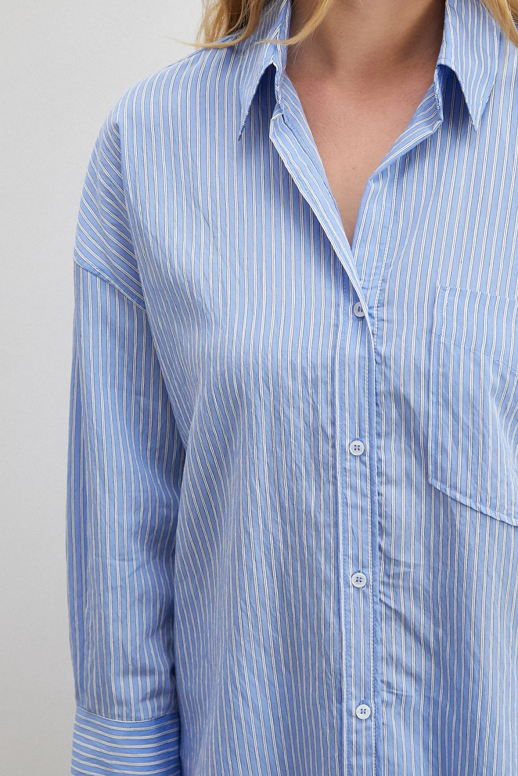 Çizgili Mavi Gömlek Mavi