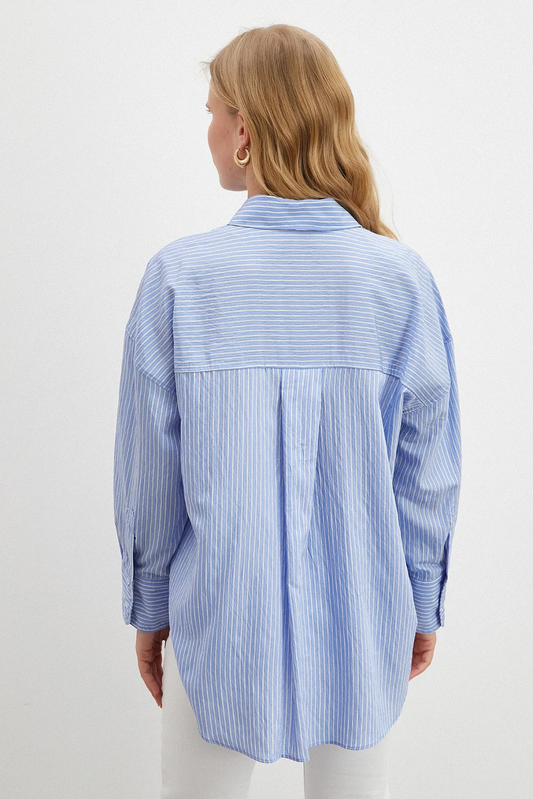 Çizgili Mavi Gömlek Mavi