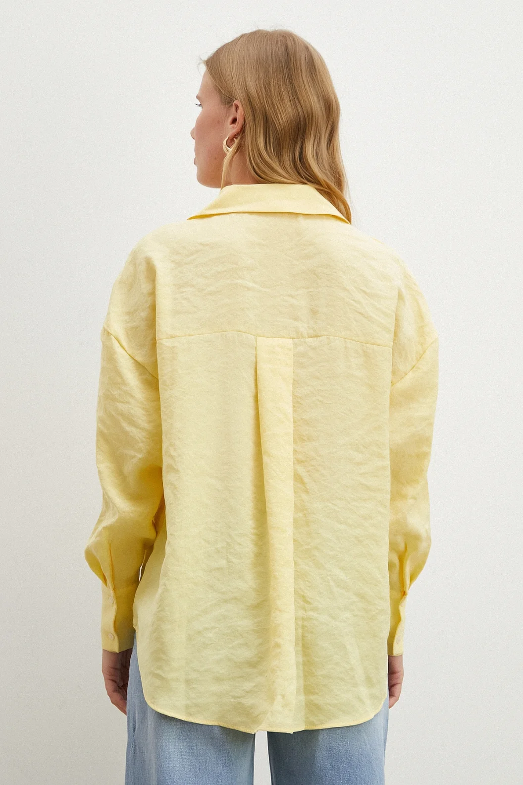 Dökümlü Oversize Modal Gömlek Sarı