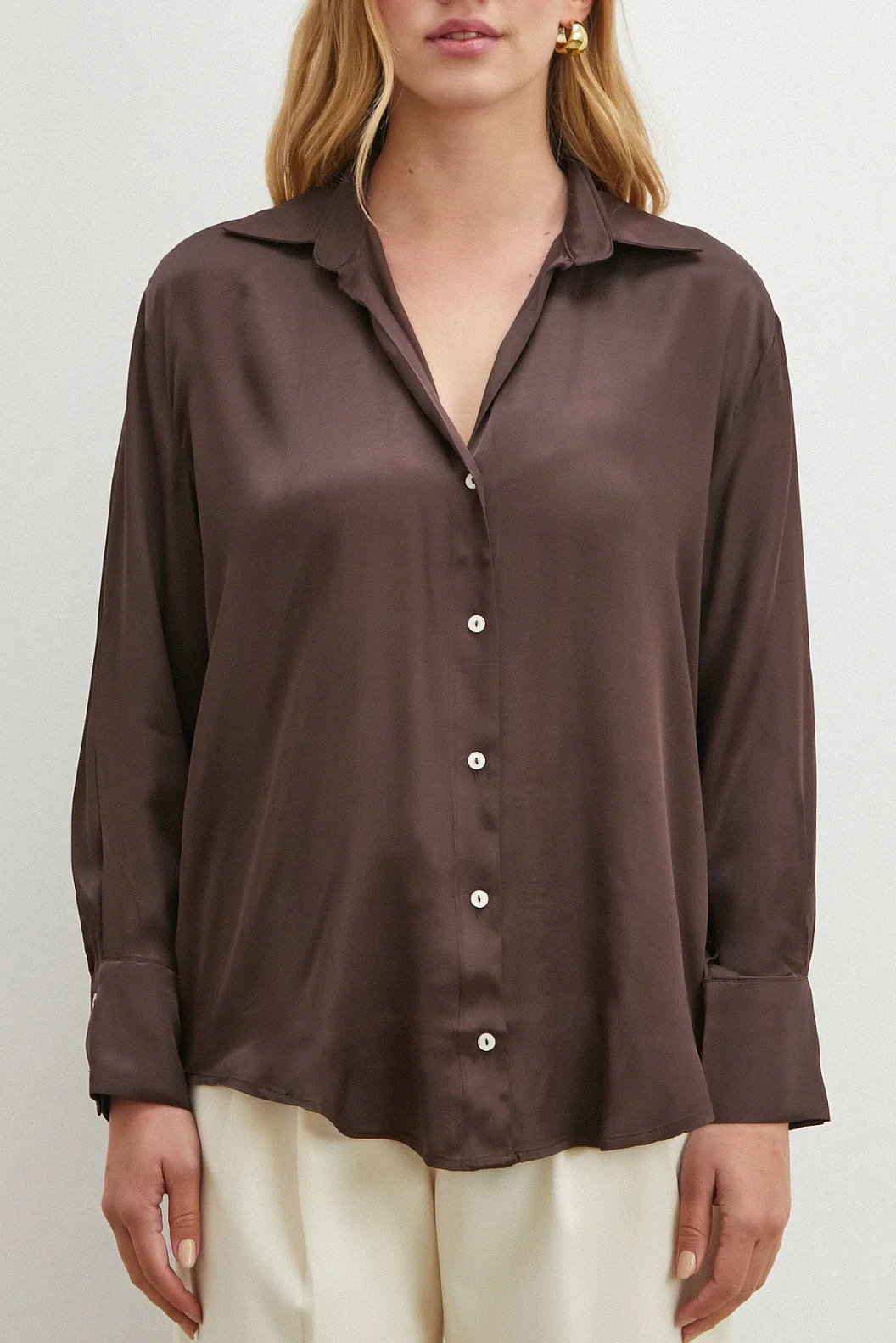 Viskon Saten Gömlek Kahve