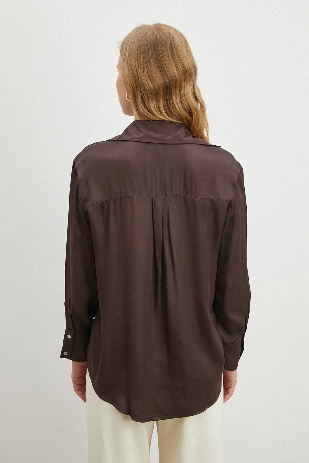 Viskon Saten Gömlek Kahve