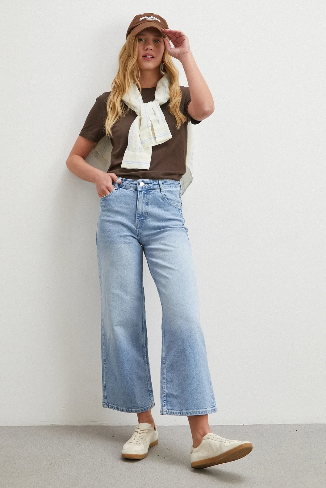 Yüksek Bel Culotte Jean Mavi