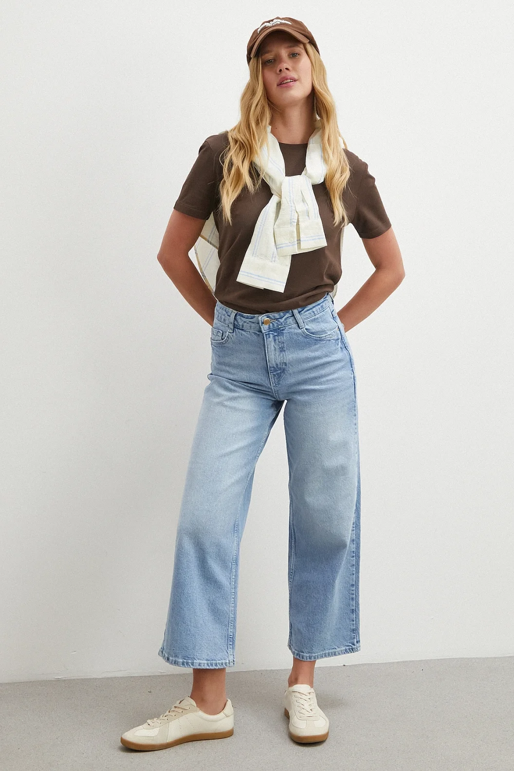 Yüksek Bel Culotte Jean Mavi
