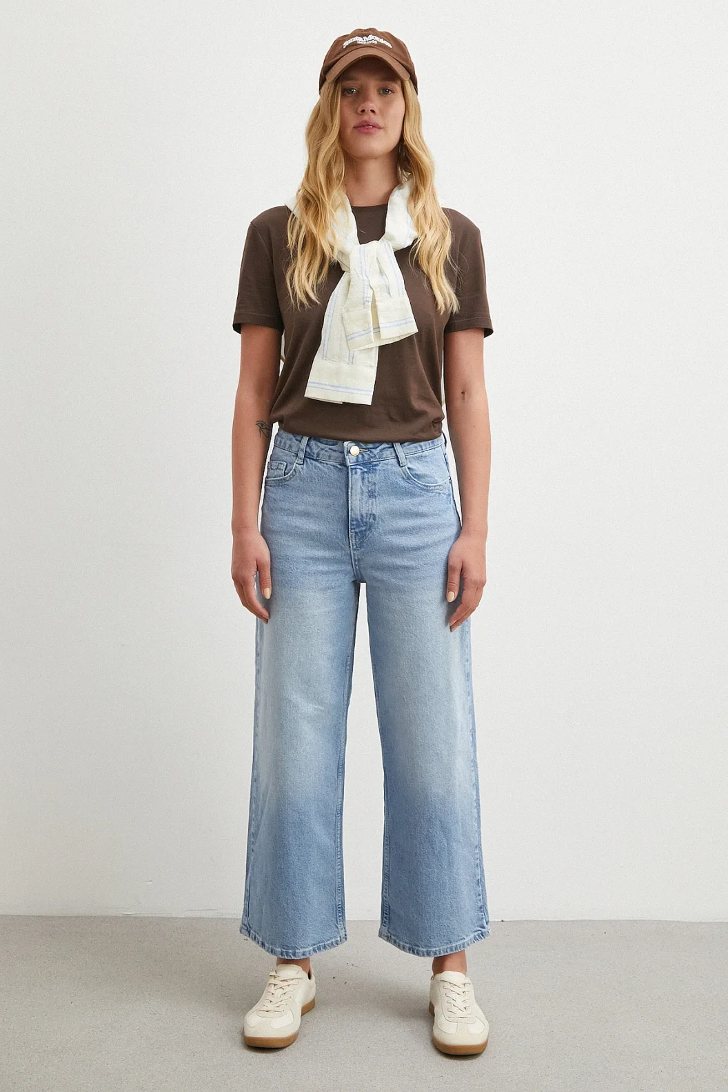Yüksek Bel Culotte Jean Mavi
