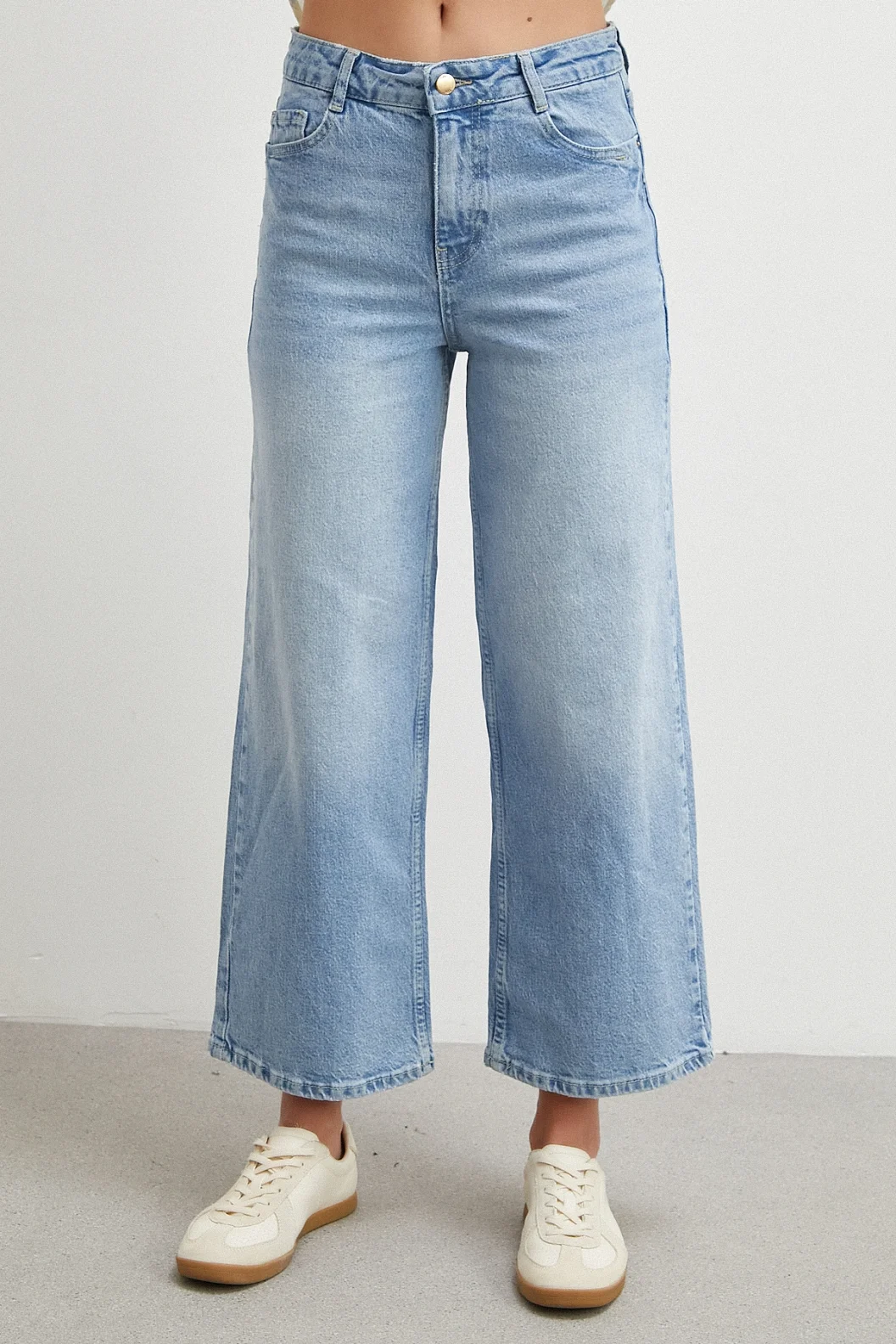 Yüksek Bel Culotte Jean Mavi