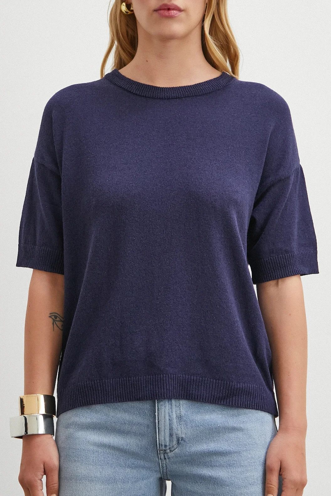 Bisiklet Yaka Triko T-shirt Lacivert