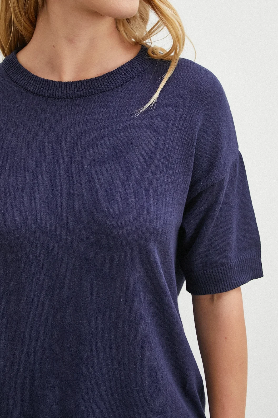 Bisiklet Yaka Triko T-shirt Lacivert