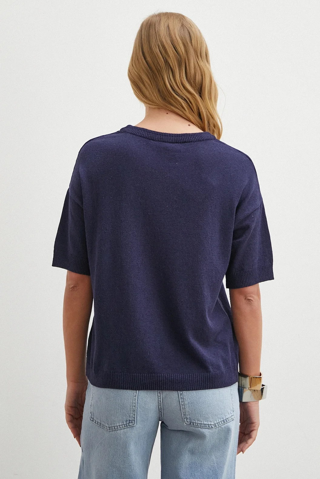 Bisiklet Yaka Triko T-shirt Lacivert