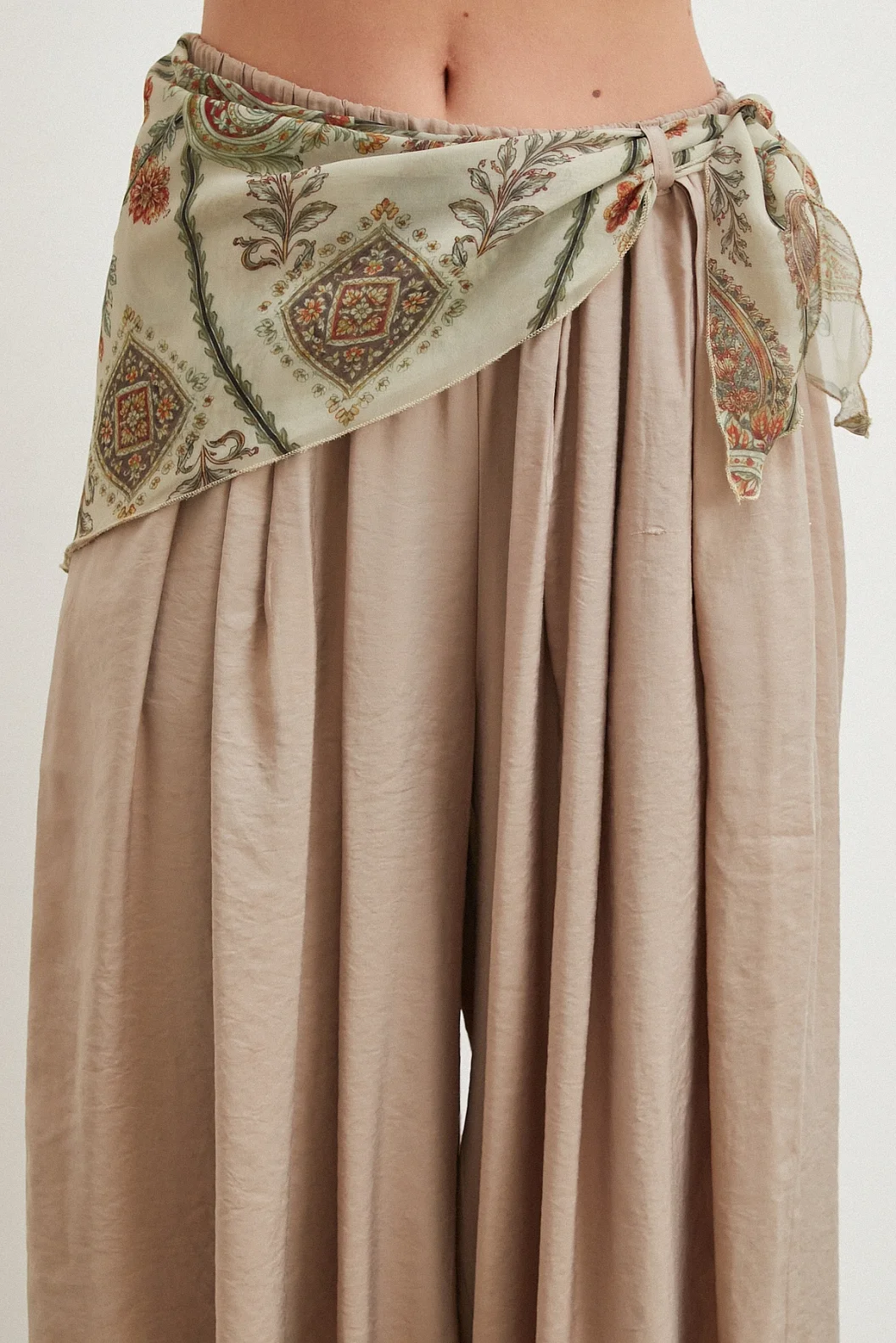 Fularlı Şalvar Pantolon Vizon