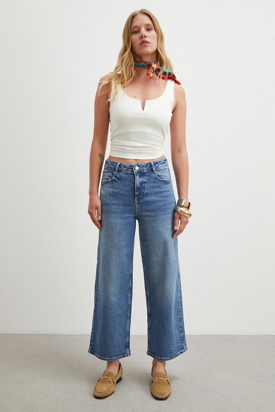 Yüksek Bel Culotte Jean Lacivert