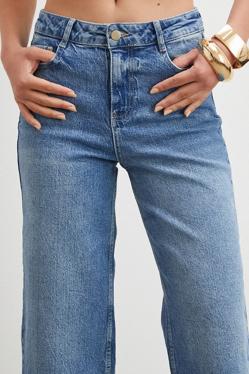 Yüksek Bel Culotte Jean Lacivert