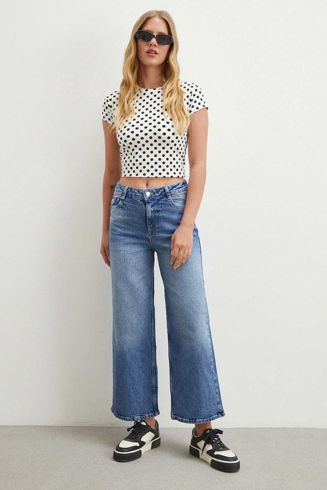 Yüksek Bel Beş Cepli Cropped Jean Mavi
