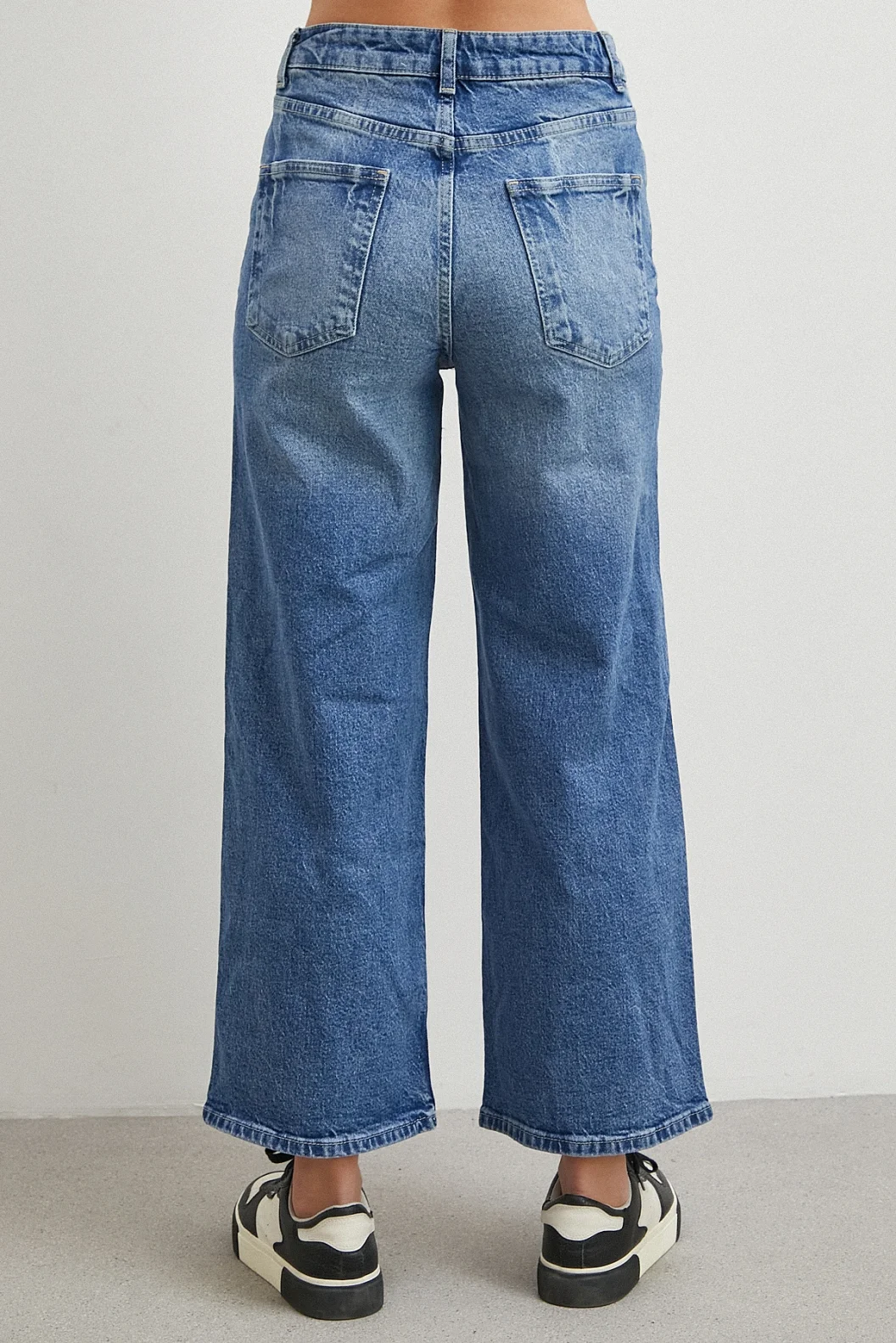 Yüksek Bel Beş Cepli Cropped Jean Mavi