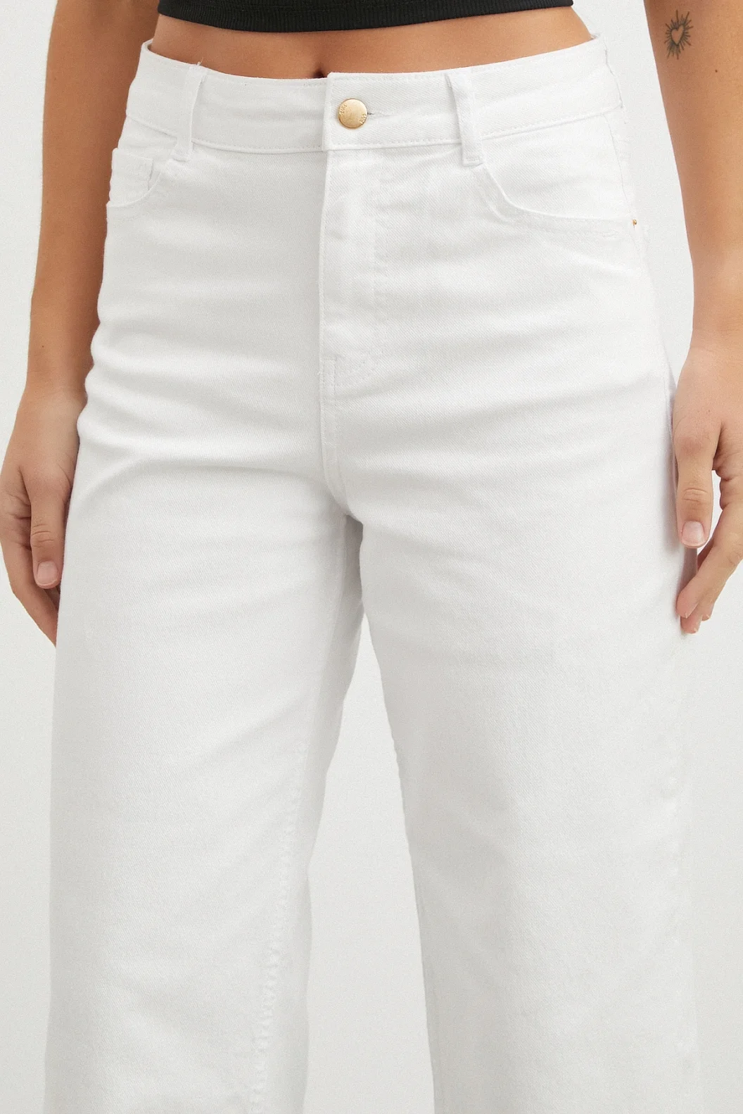 Yüksek Bel Culotte Jean Beyaz