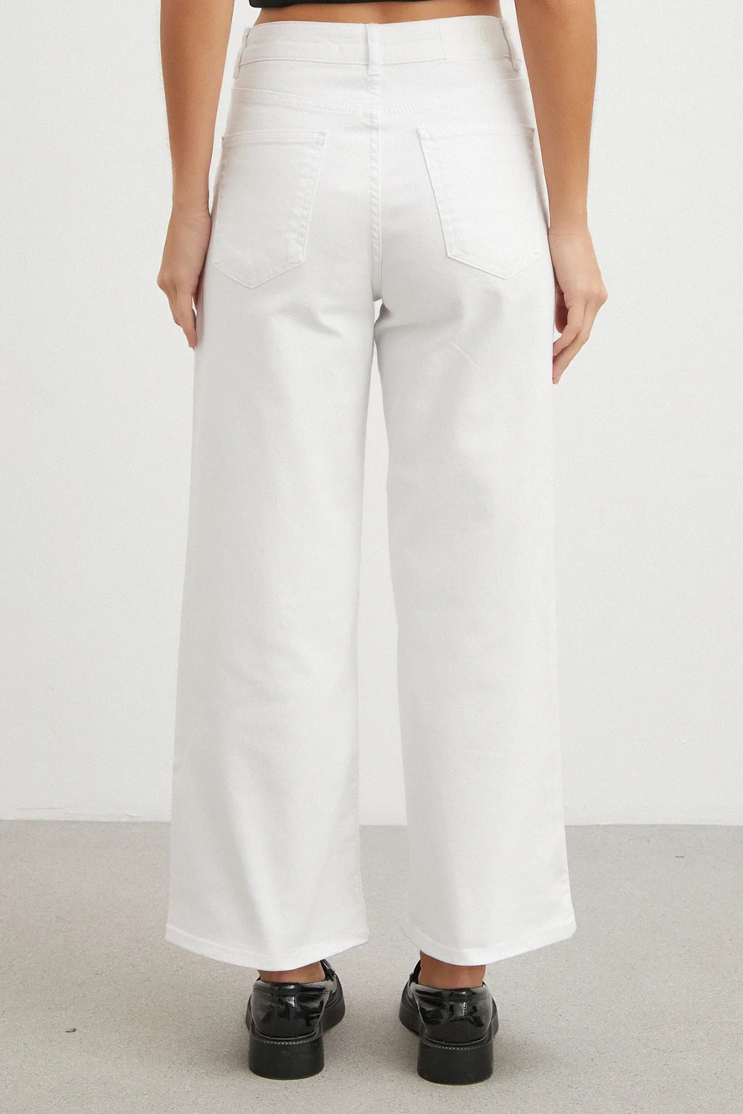 Yüksek Bel Culotte Jean Beyaz