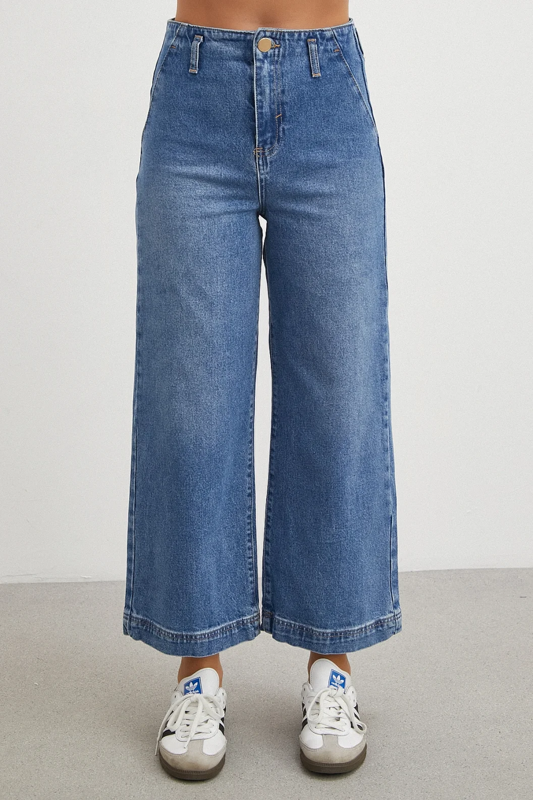 Yüksek Bel Cep Detaylı Wide Leg Jean Mavi