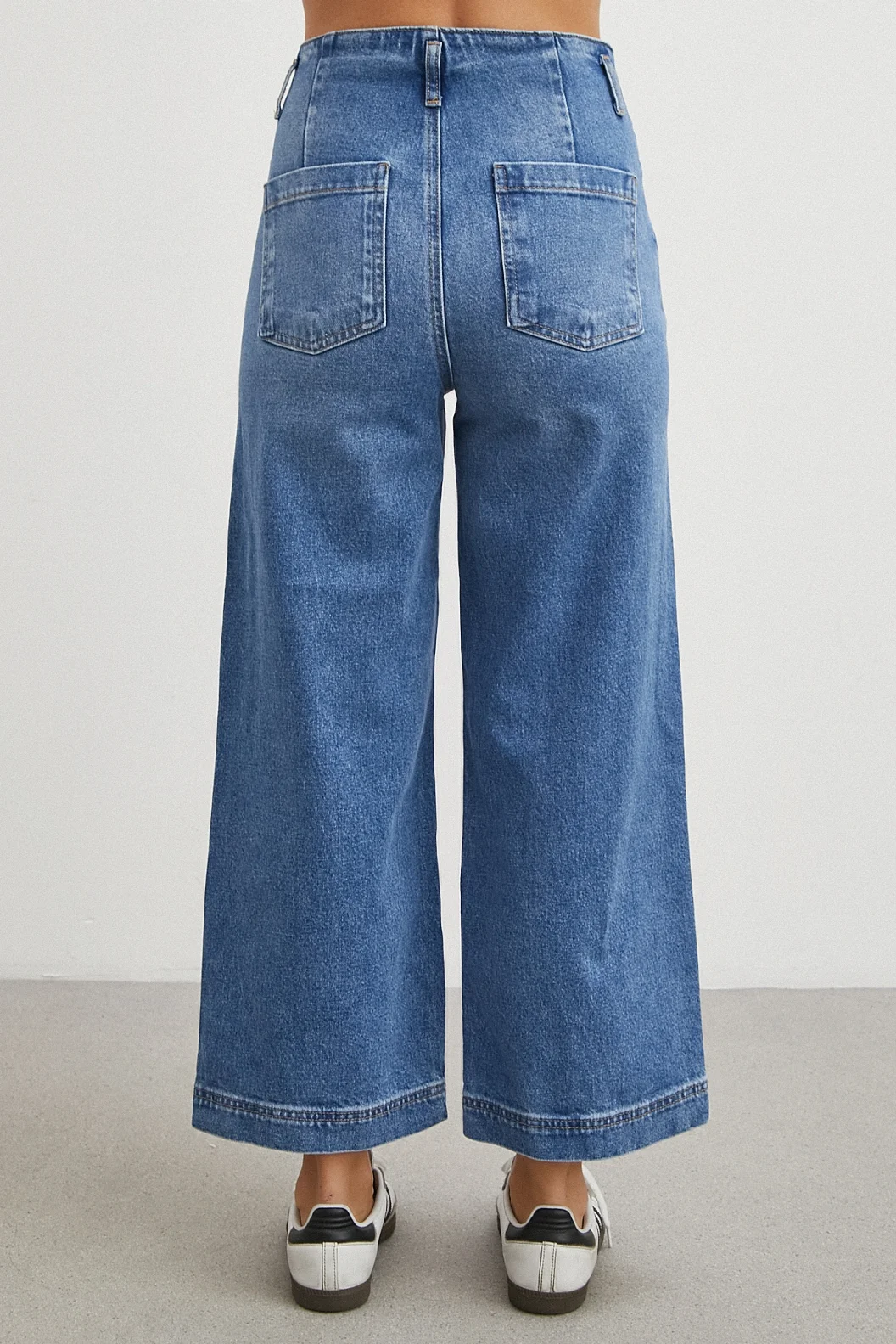 Yüksek Bel Cep Detaylı Wide Leg Jean Mavi