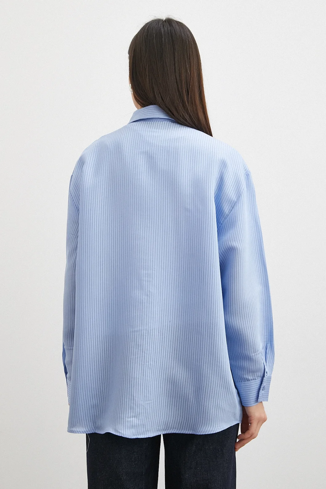 Çizgili Oversize Pastel Gömlek Mavi