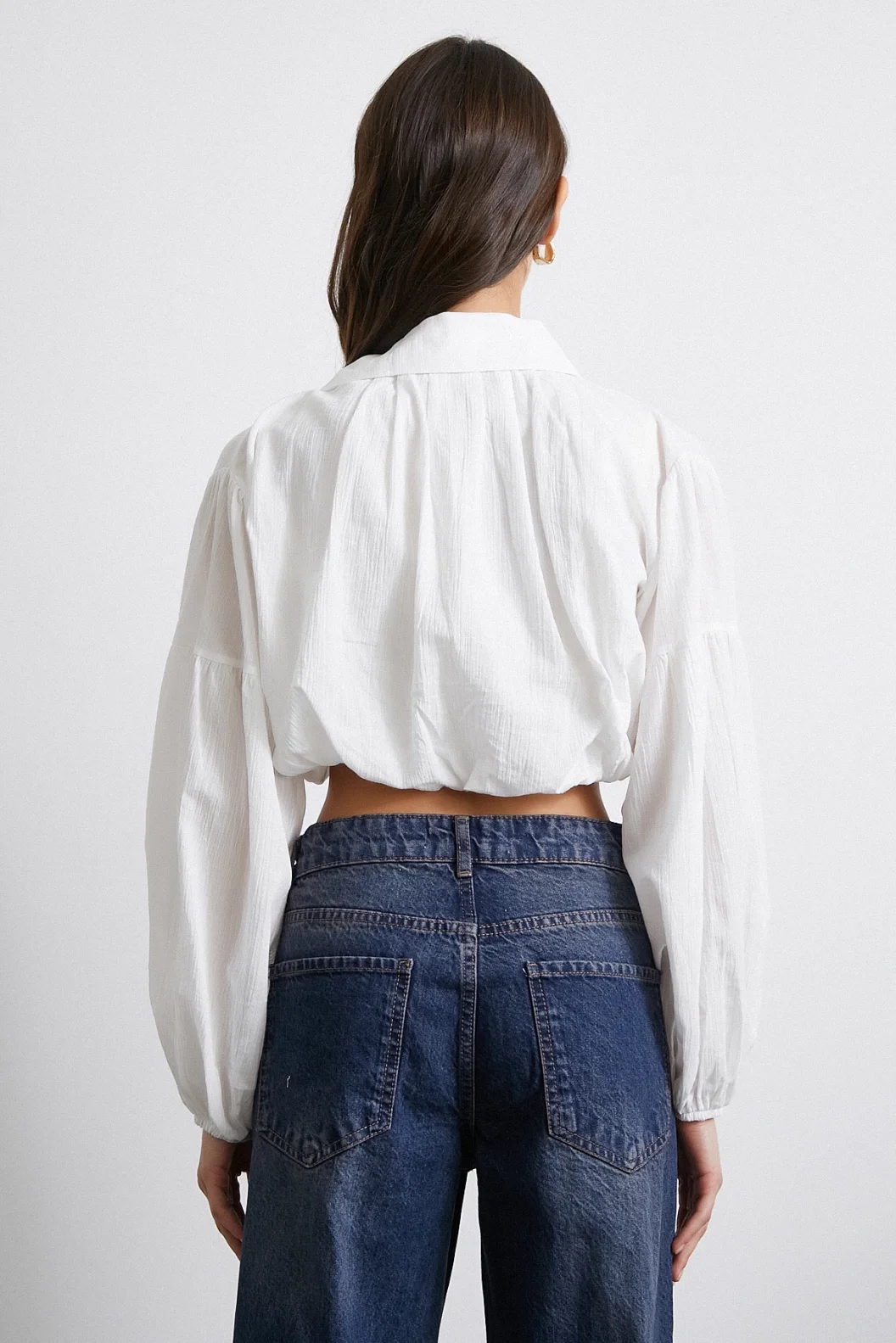 Balloon Sleeve Crop Top White