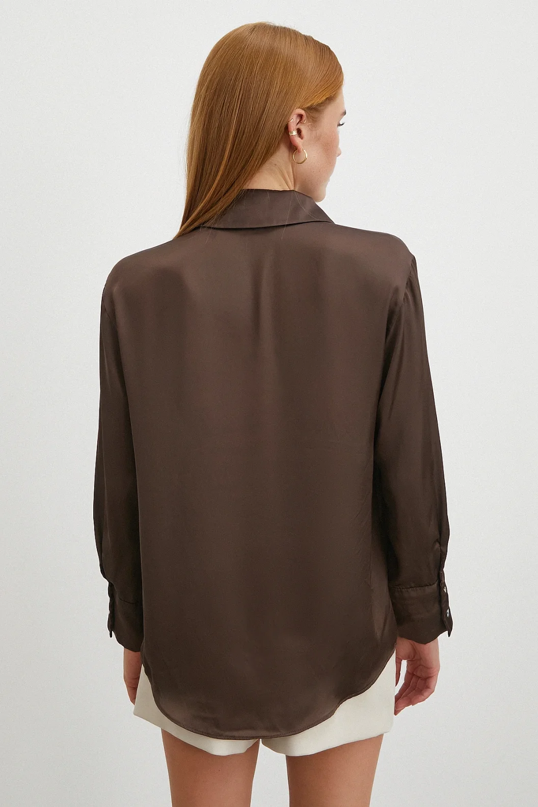 Basic Saten Gömlek Kahve