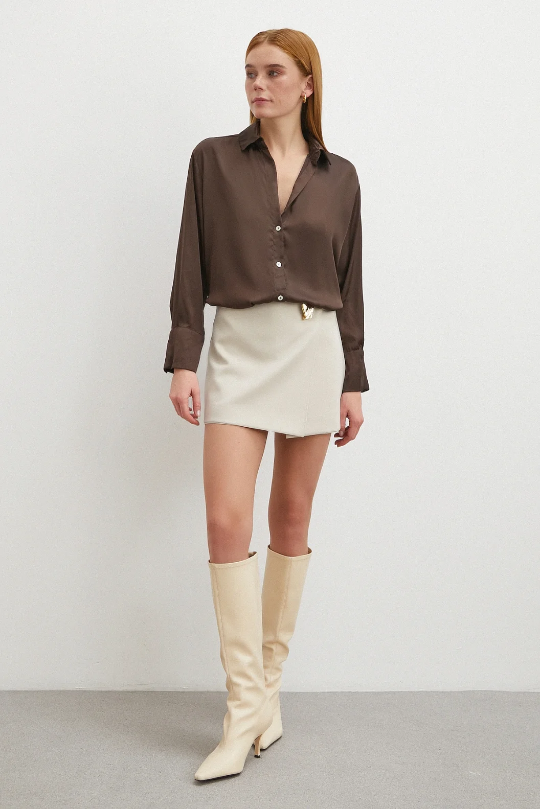 Basic Saten Gömlek Kahve