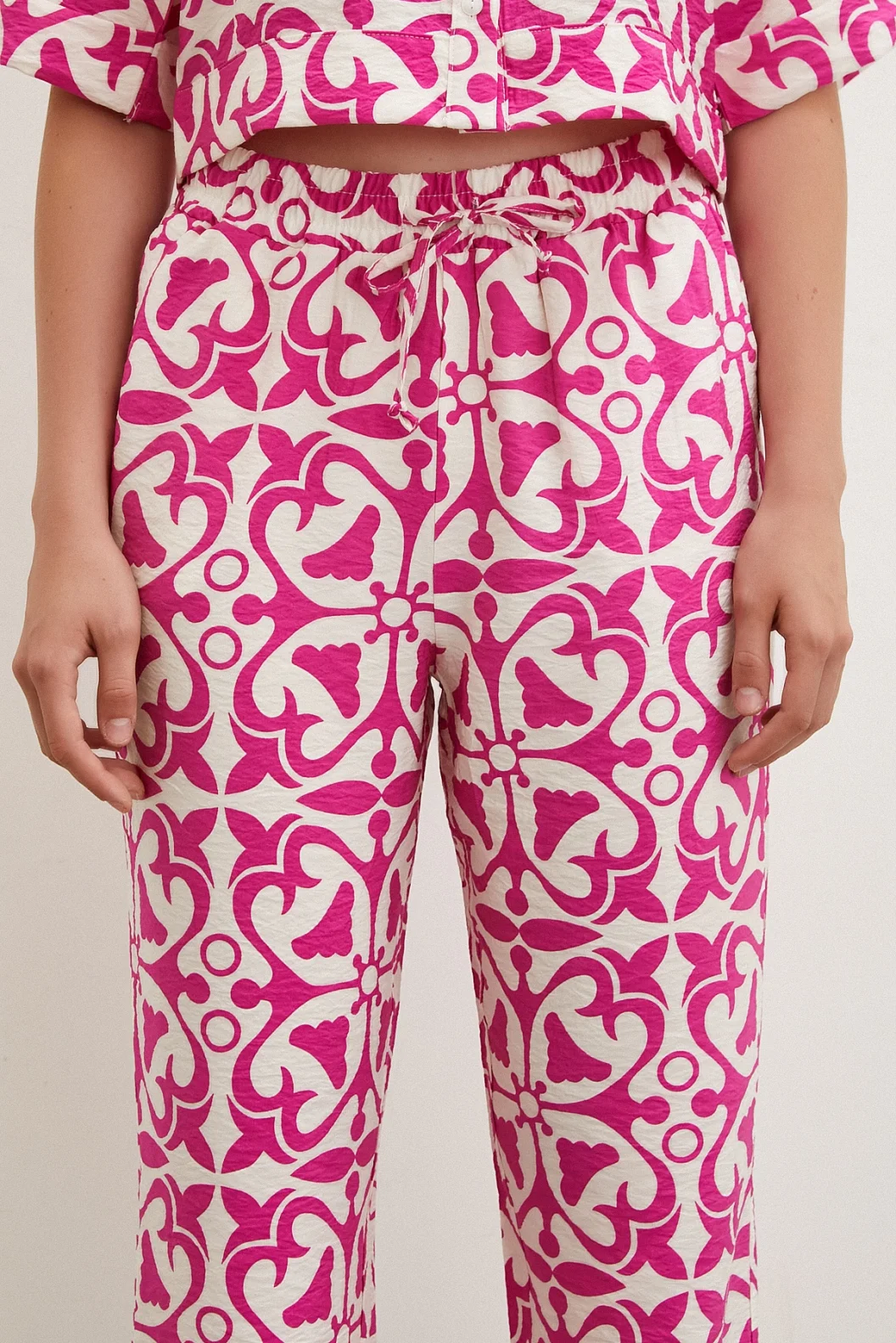 Elastischer Taillenbund-Rohrbein Hose Fuchsia