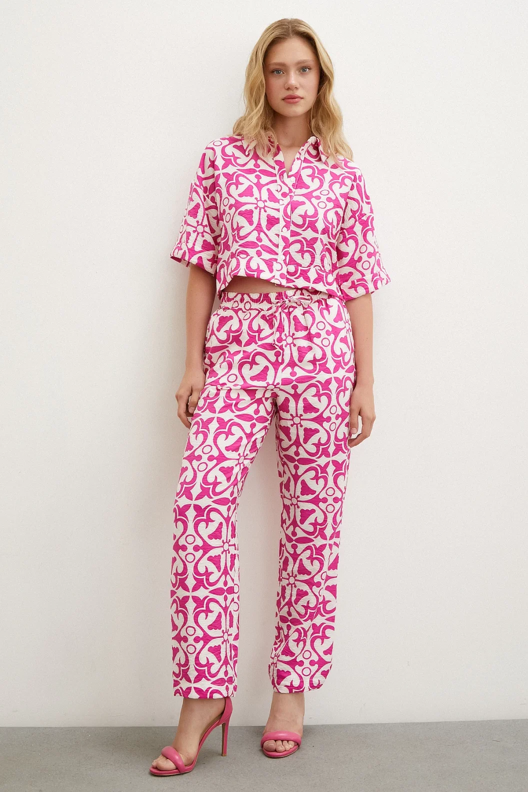 Elastischer Taillenbund-Rohrbein Hose Fuchsia