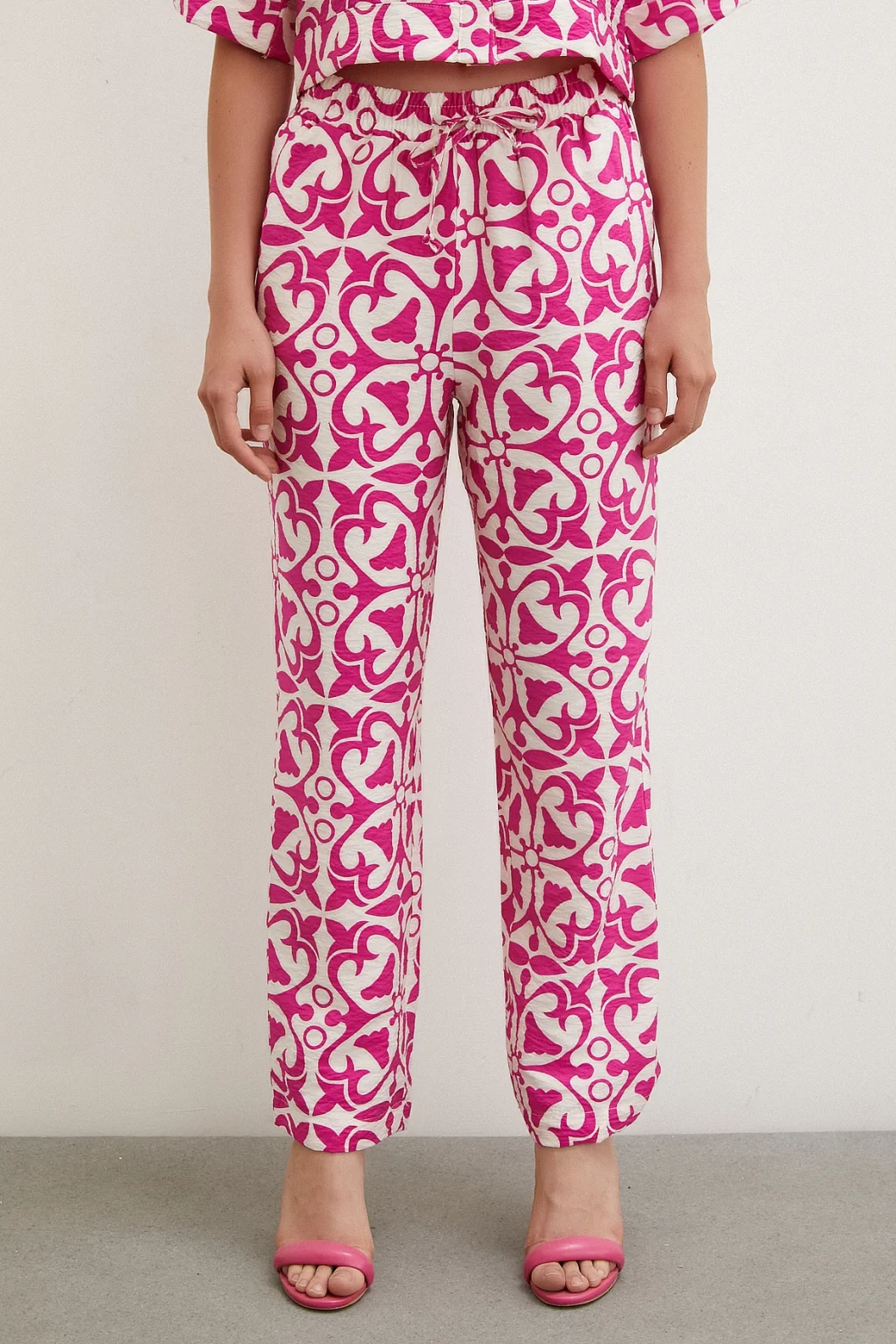 Elastischer Taillenbund-Rohrbein Hose Fuchsia