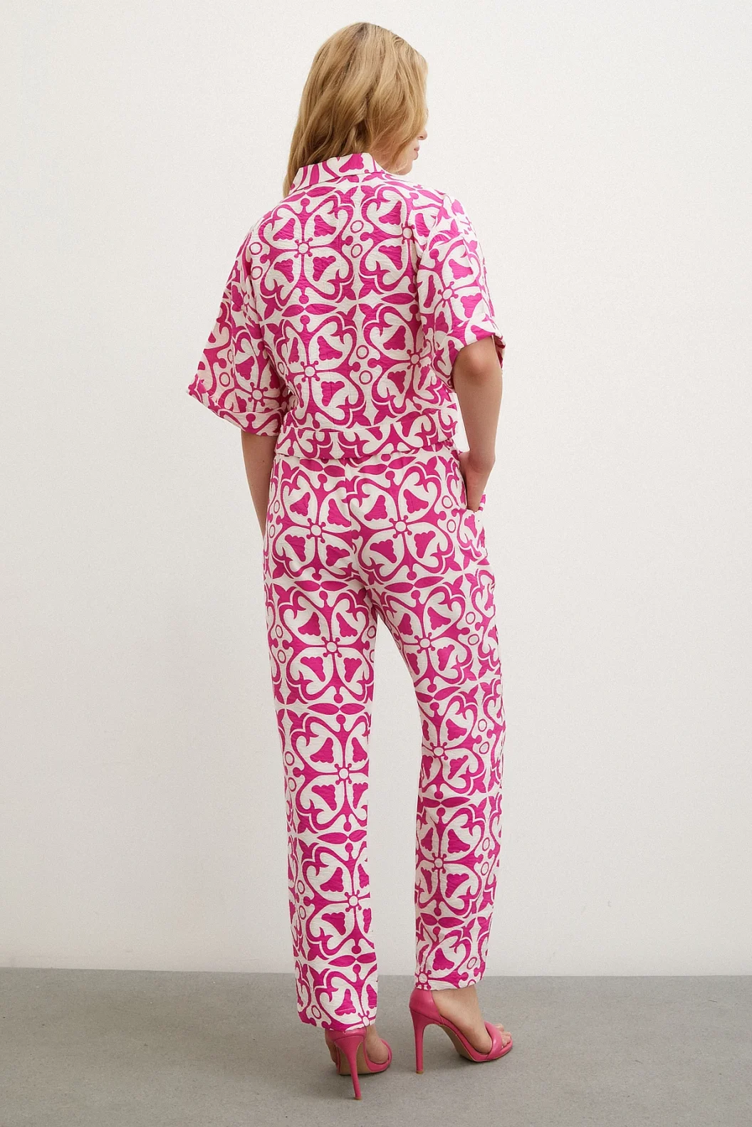 Elastischer Taillenbund-Rohrbein Hose Fuchsia