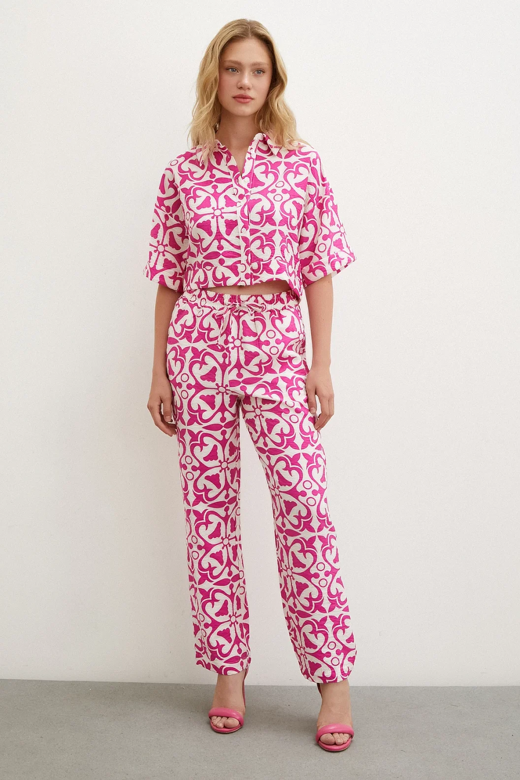 Elastischer Taillenbund-Rohrbein Hose Fuchsia