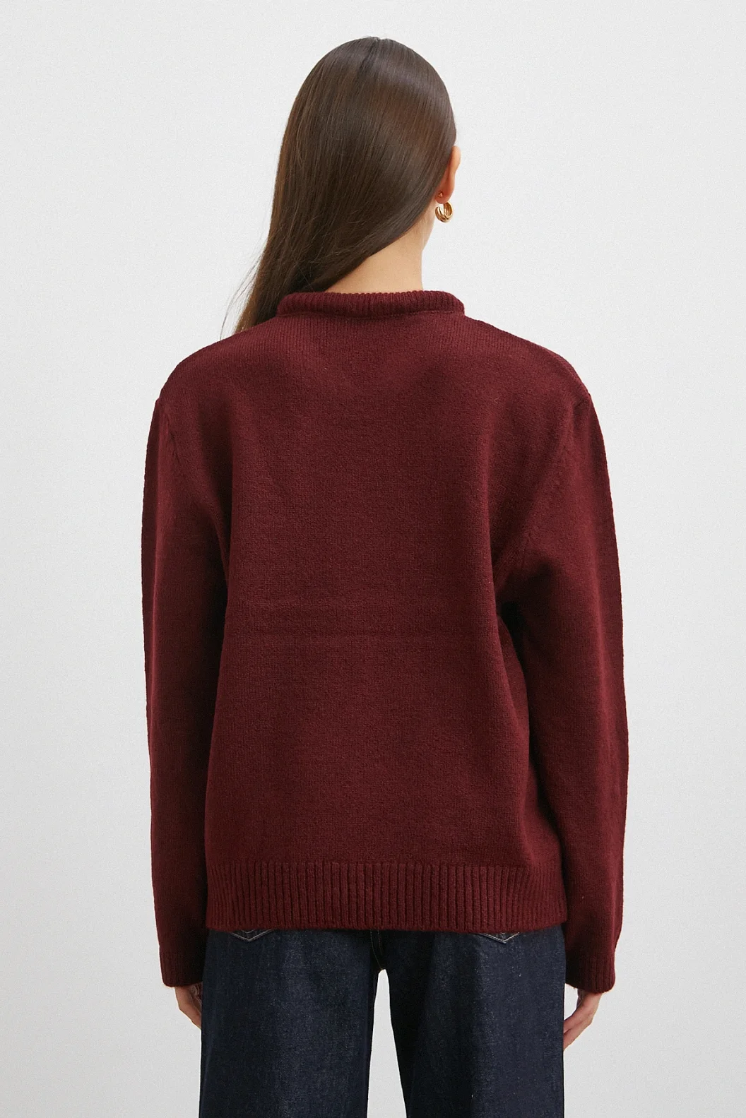 Fularlı Uzun Kollu Kazak Bordo