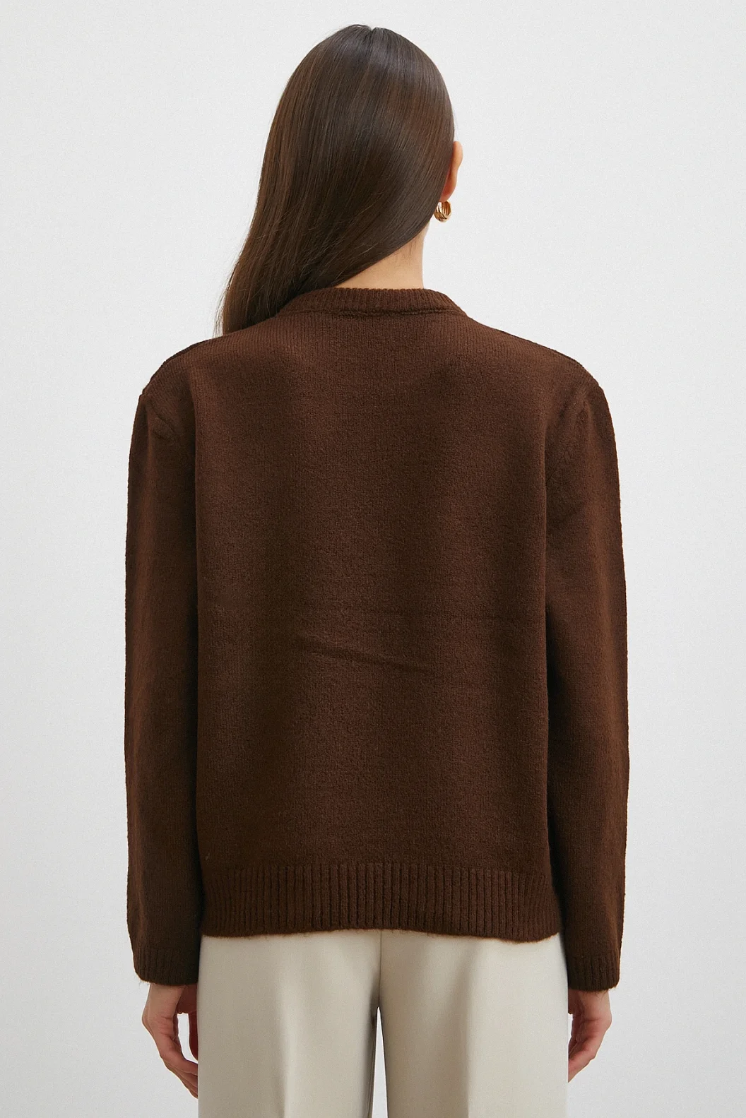 Fularlı Uzun Kollu Kazak Kahve