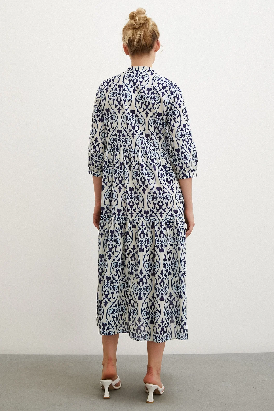 V-Neck Patterned Maxi Dress Navy