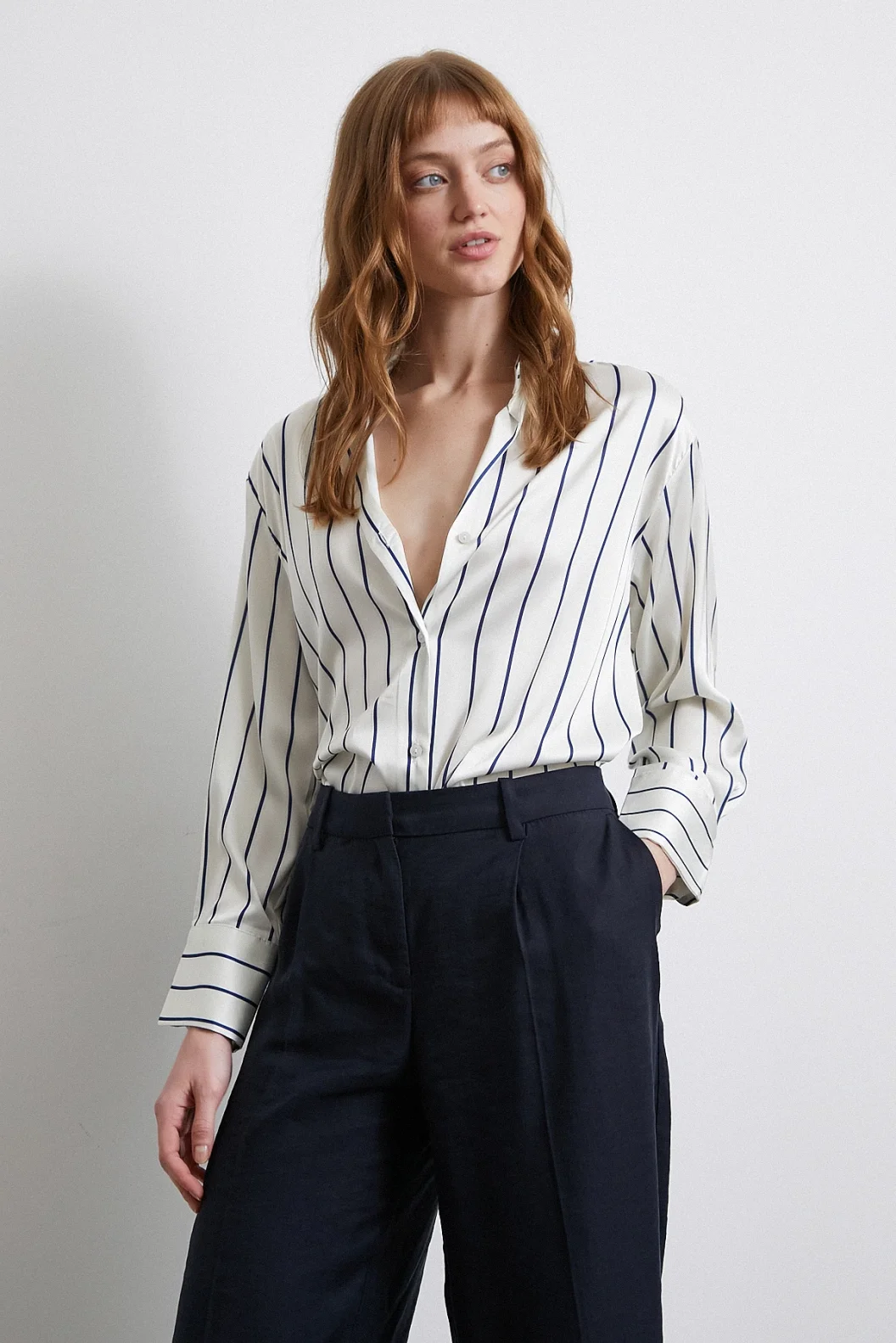 Fine Striped Chiffon Blouse Ecru