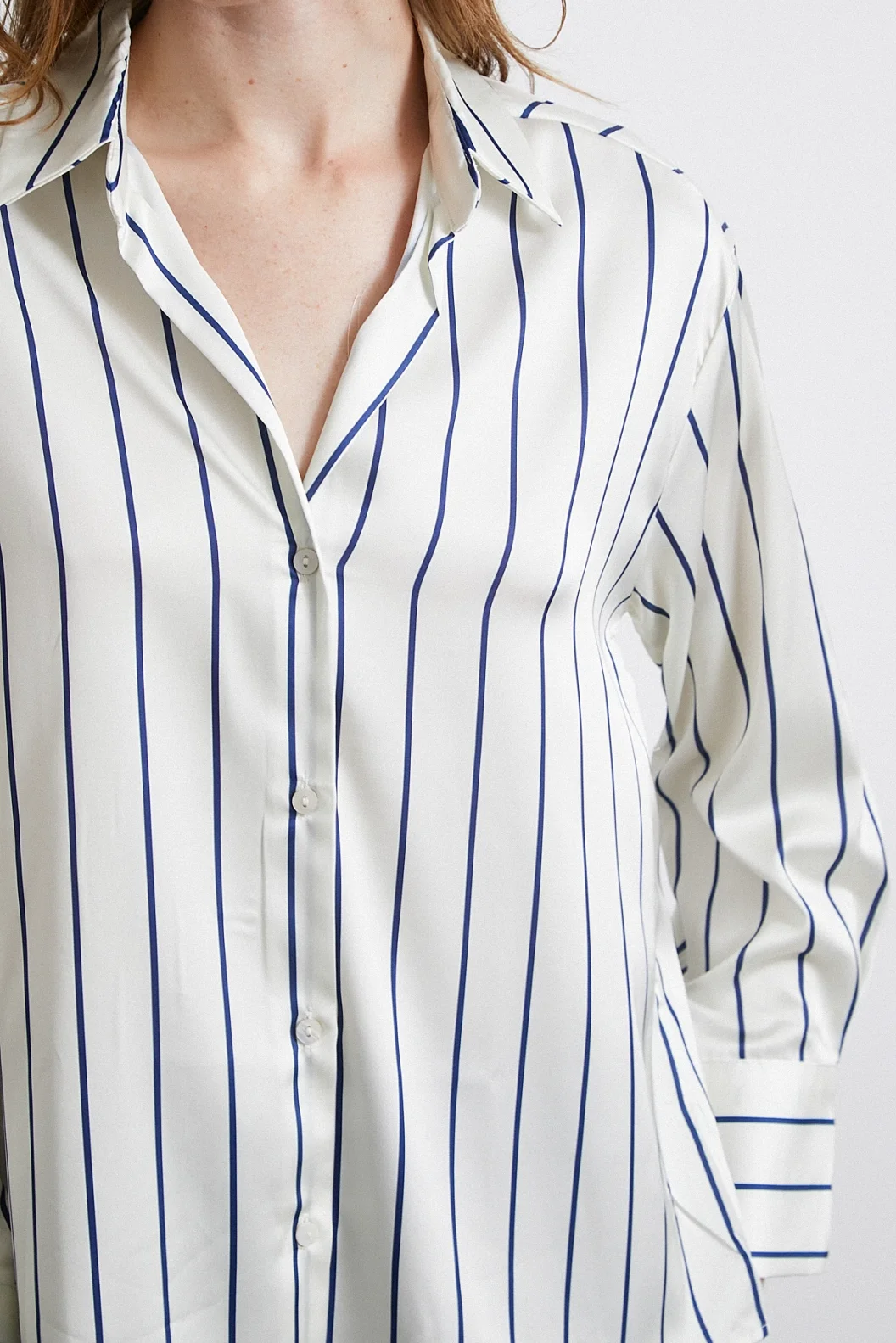 Fine Striped Chiffon Blouse Ecru
