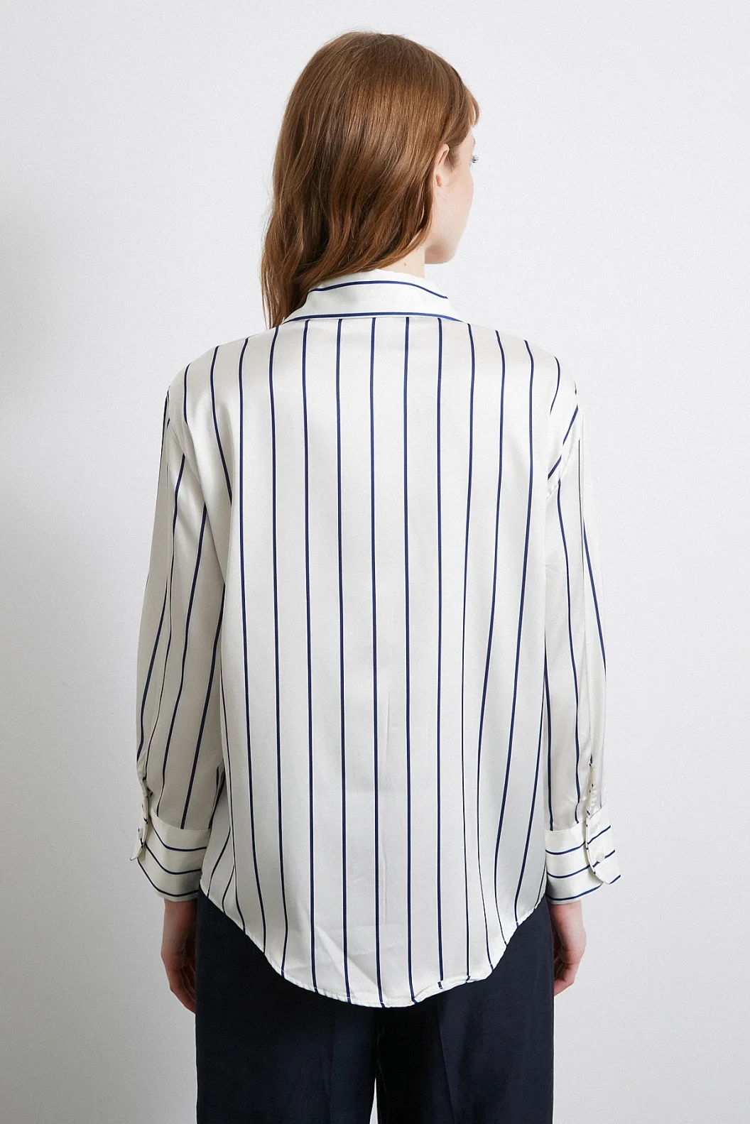 Fine Striped Chiffon Blouse Ecru