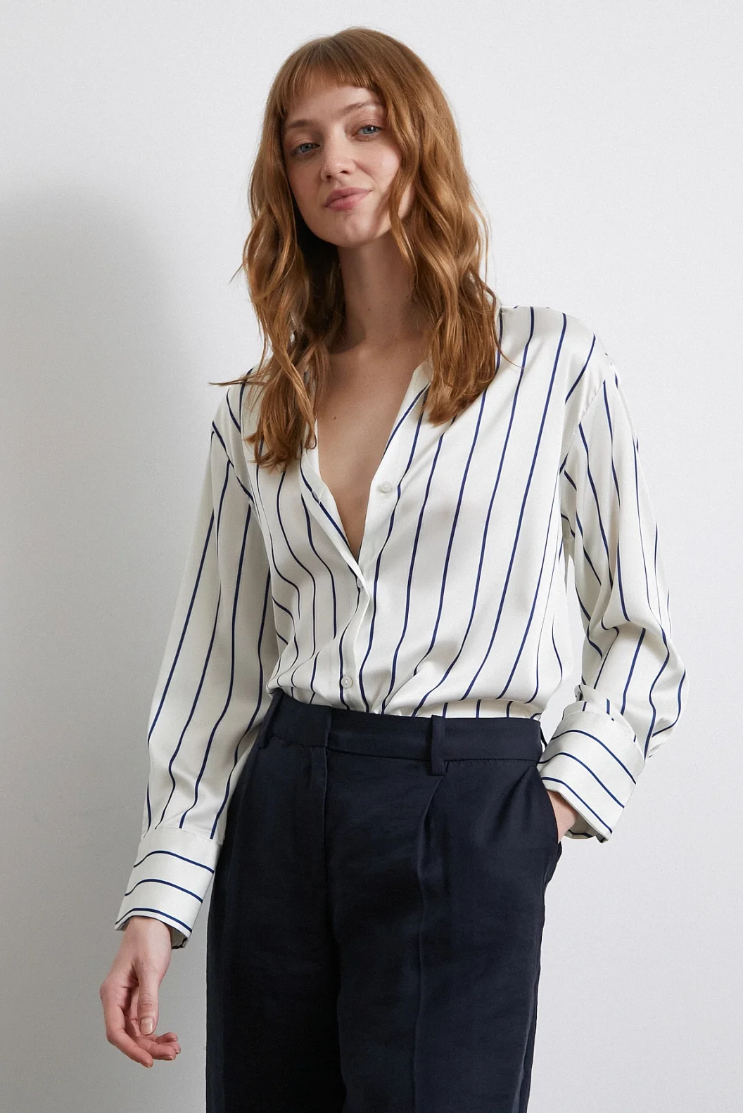 Fine Striped Chiffon Blouse Ecru
