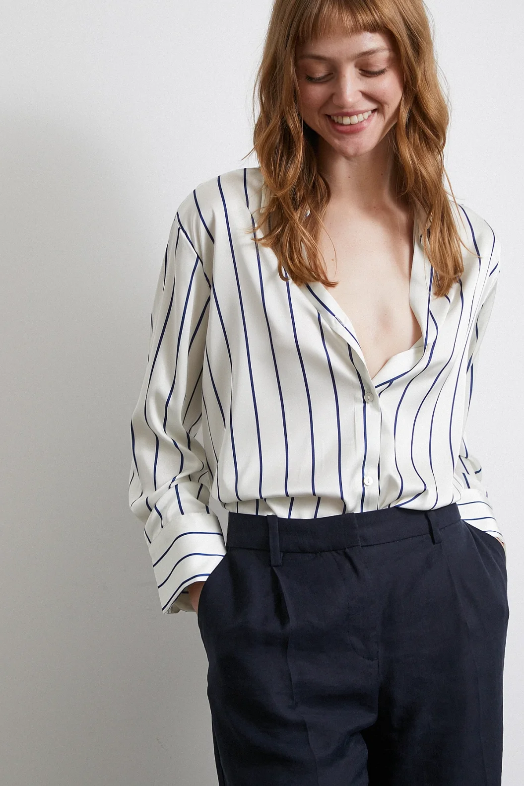 Fine Striped Chiffon Blouse Ecru