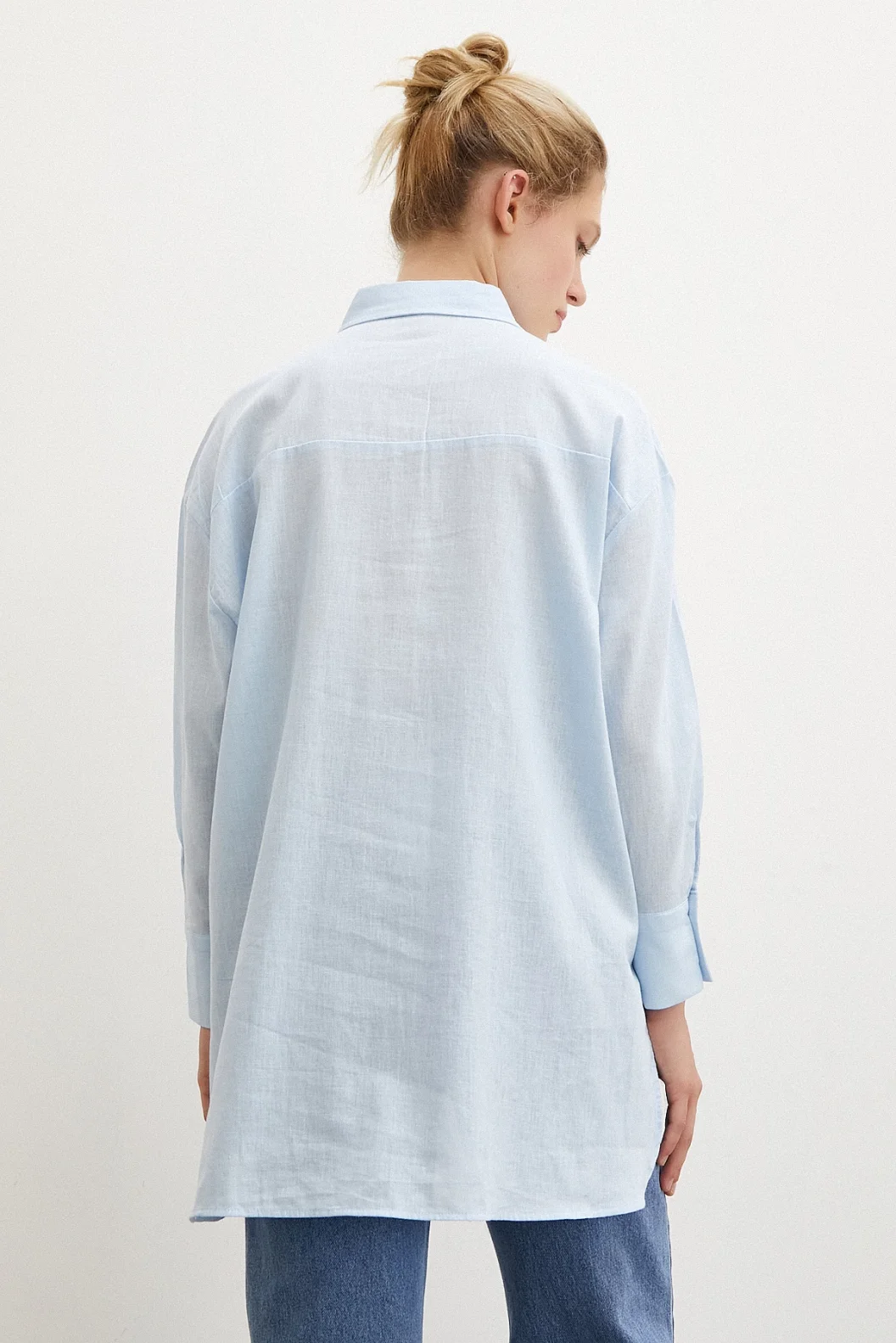 Midi Größe Leinenhemd Blau