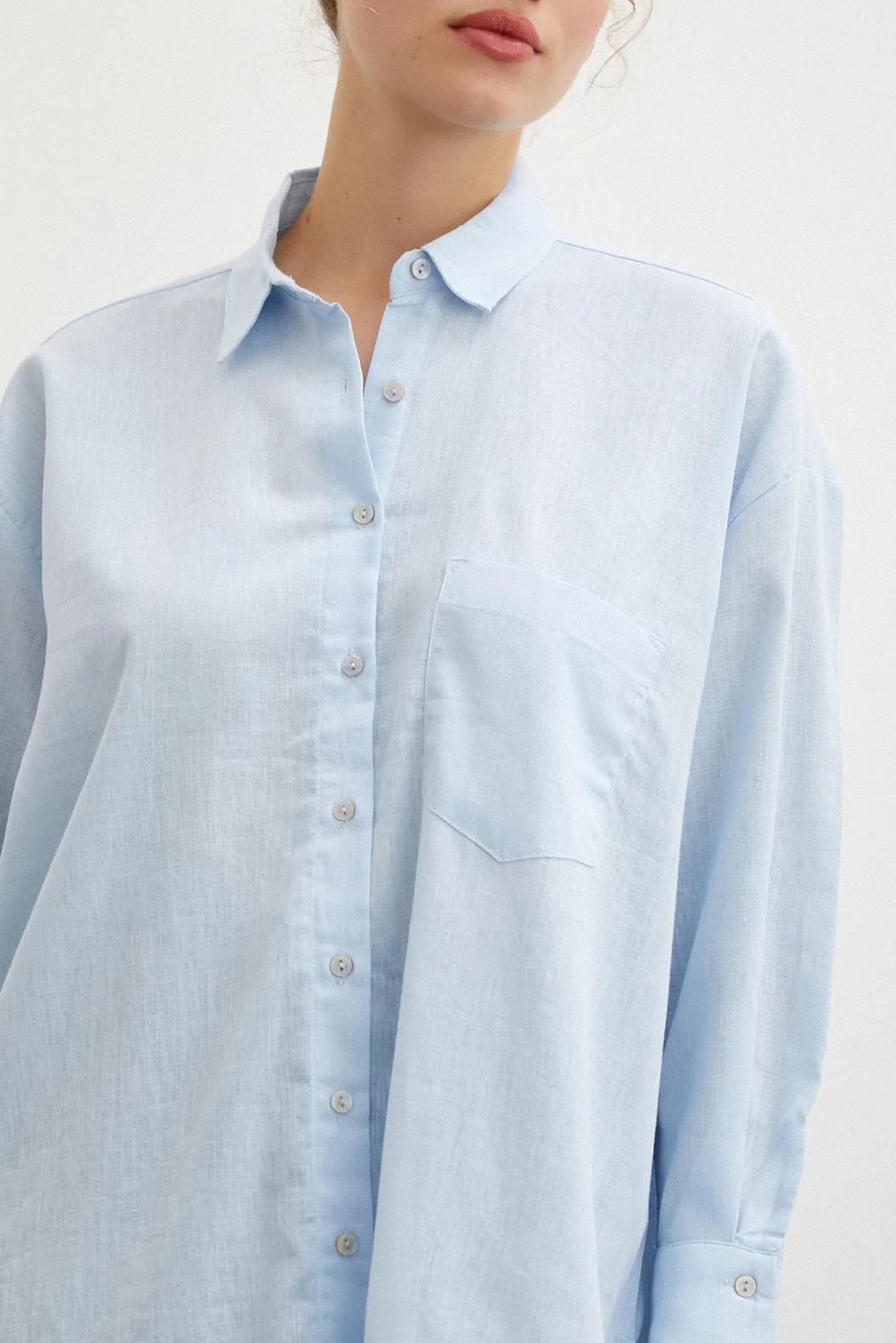 Midi Größe Leinenhemd Blau