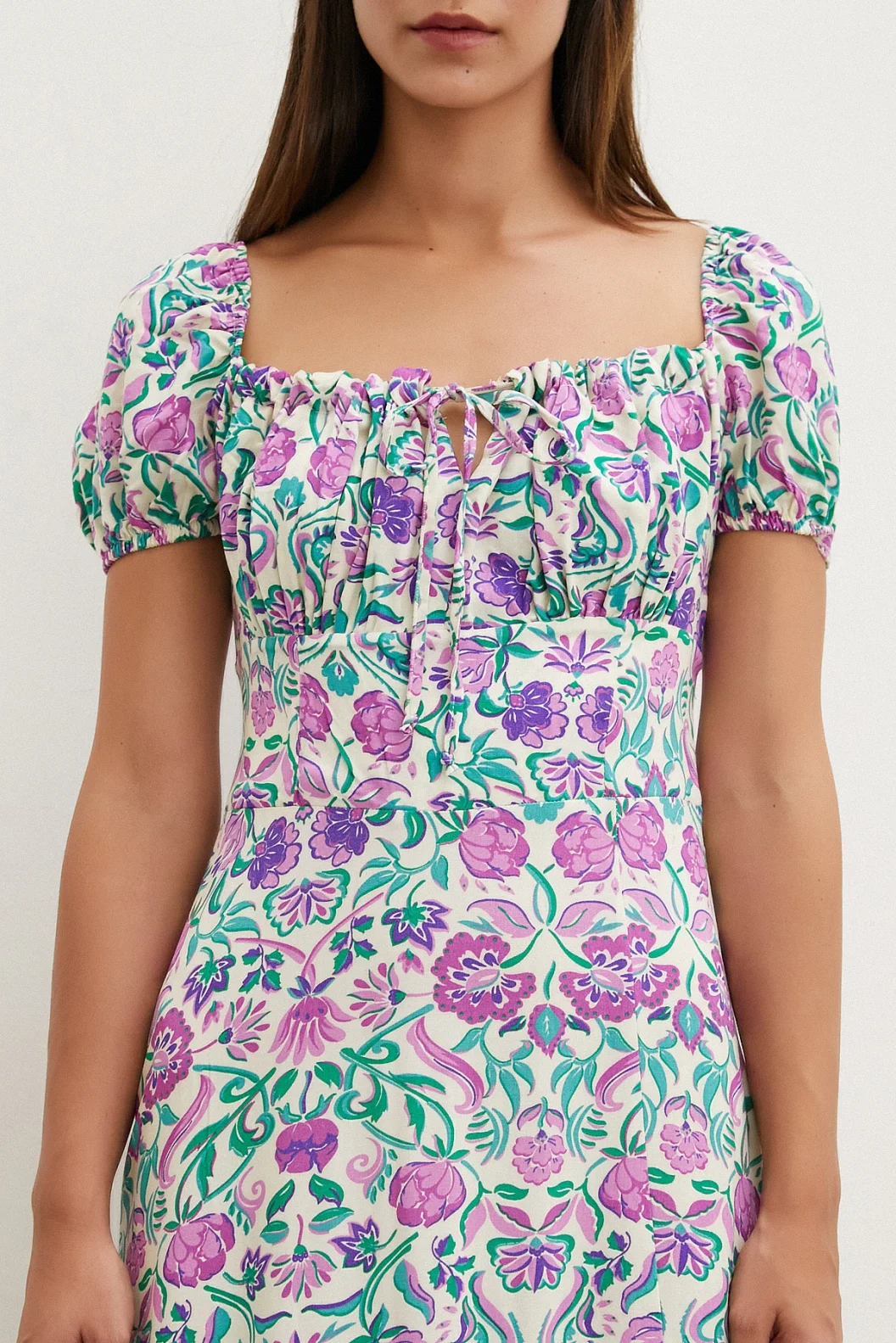 Front Lace-Up Madonna Viscose Dress Lilac