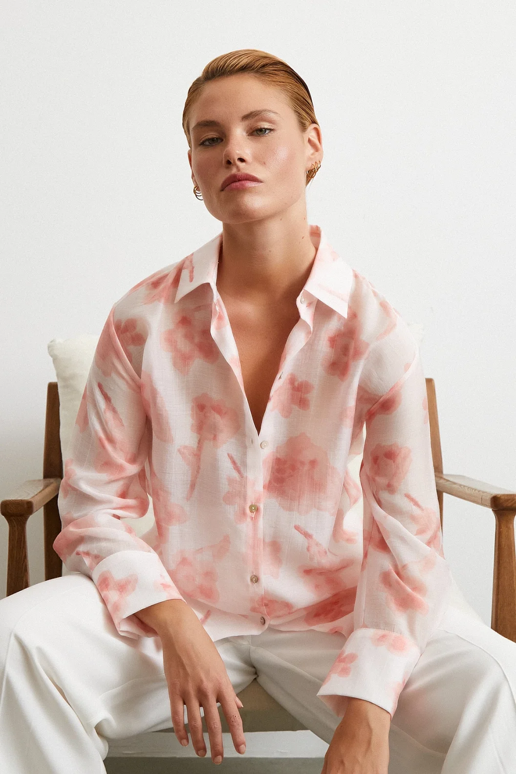 Organza Patterned Tulle Shirt Pink